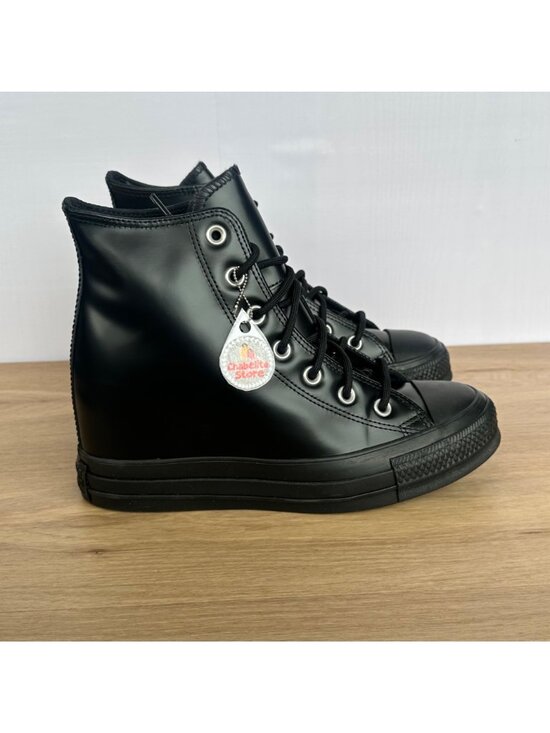 ✨Converse Chuck Taylor Wedge Platform Leather Sz 6.5 Women's Shoes Black A12827C - Picture 3 of 9